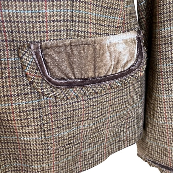 J. Jill Wool Blend Plaid Tweed Blazer w Velvet Trim Y2K Academia Preppy Sz 8 - Picture 9 of 16